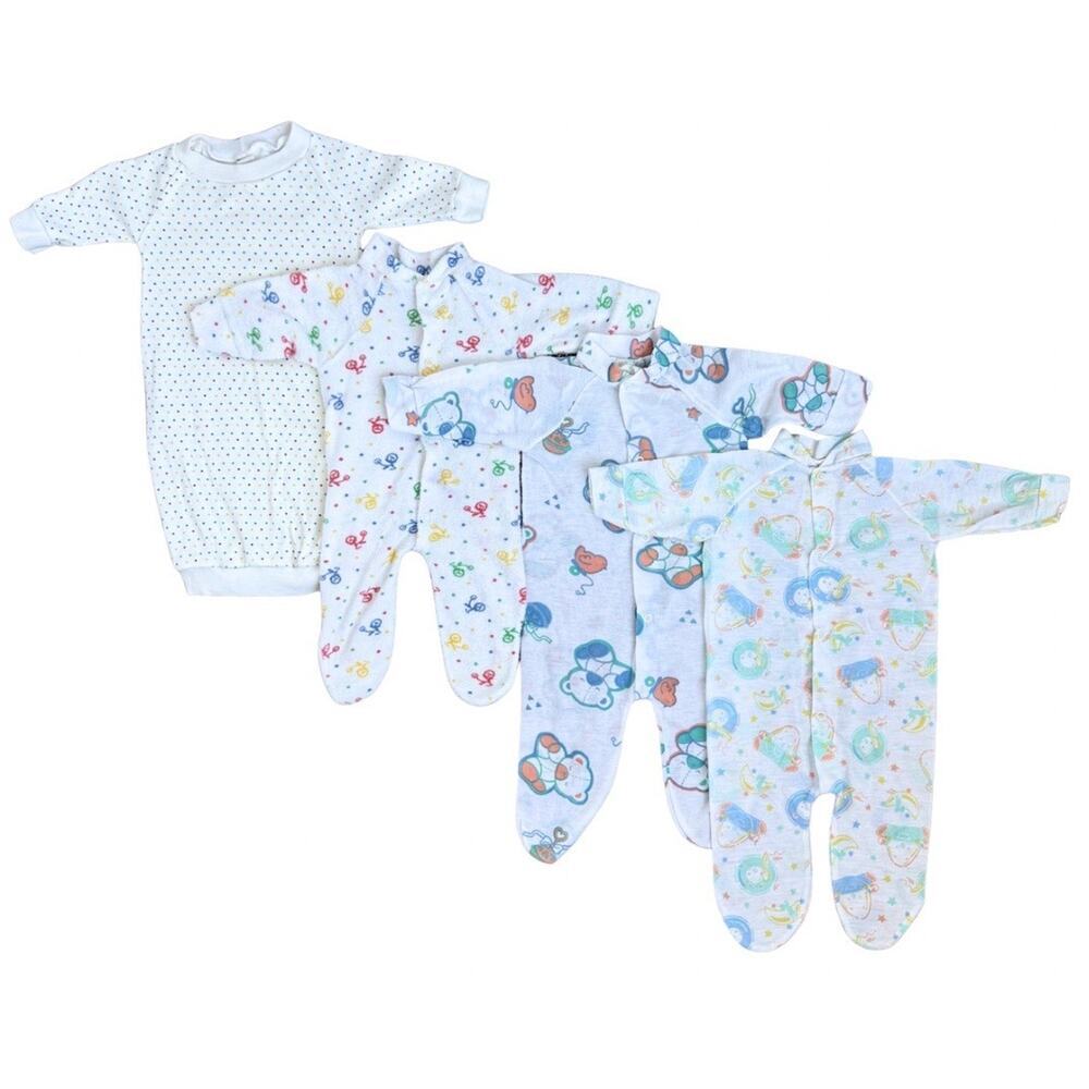 Vintage Baby Boy Sleeper Lot 4 Pc Footed Pajamas Gown Newborn 0-3M Retro